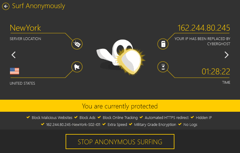 informazioni di navigazione di CyberGhost