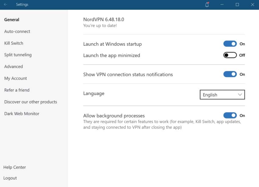 Paramètres NordVPN