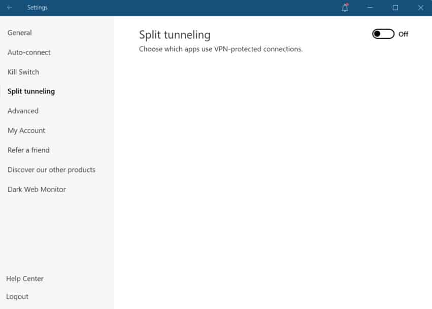 Option de tunneling fractionné NordVPN