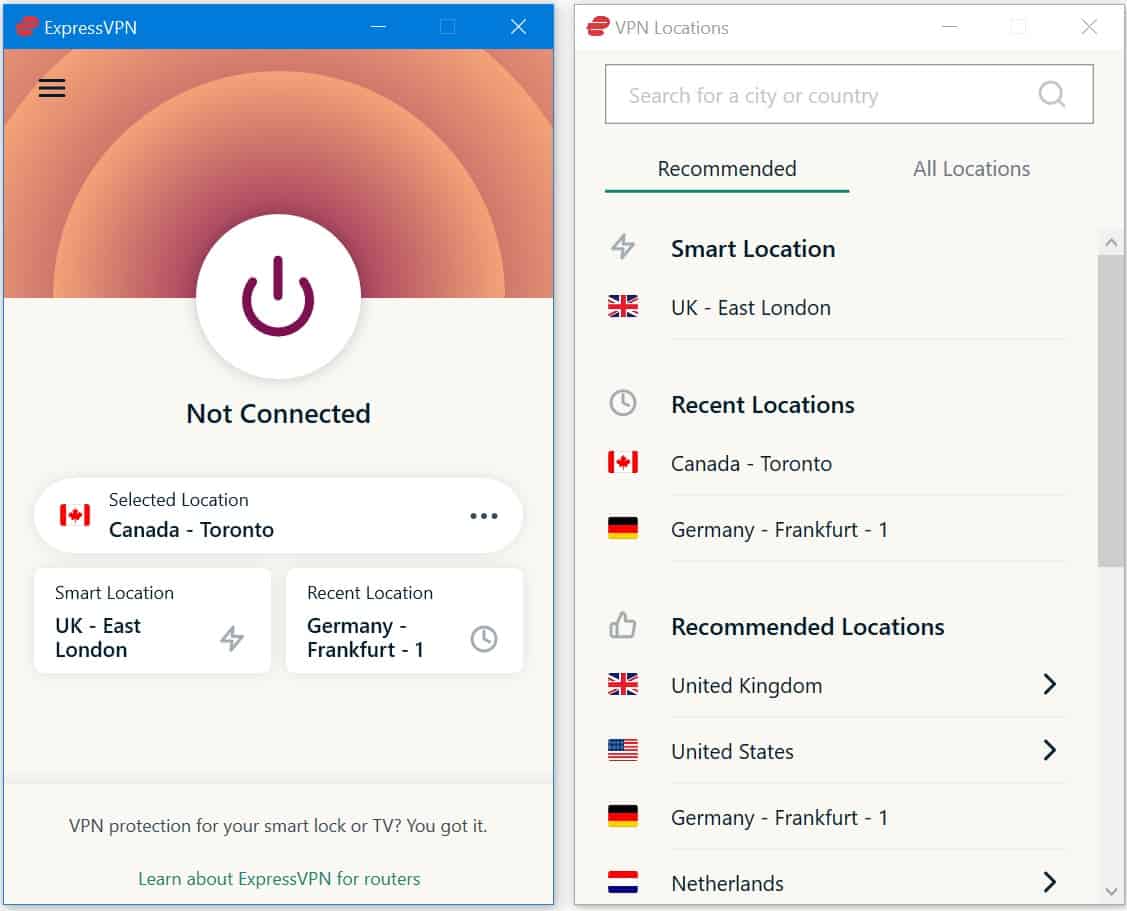 ExpressVPN 데스크탑 화면