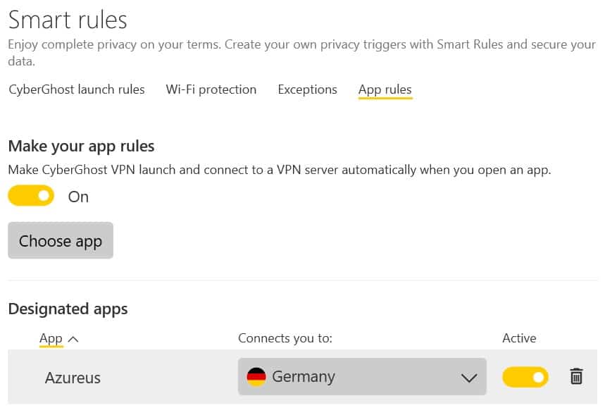 CyberGhost – App-Regeln