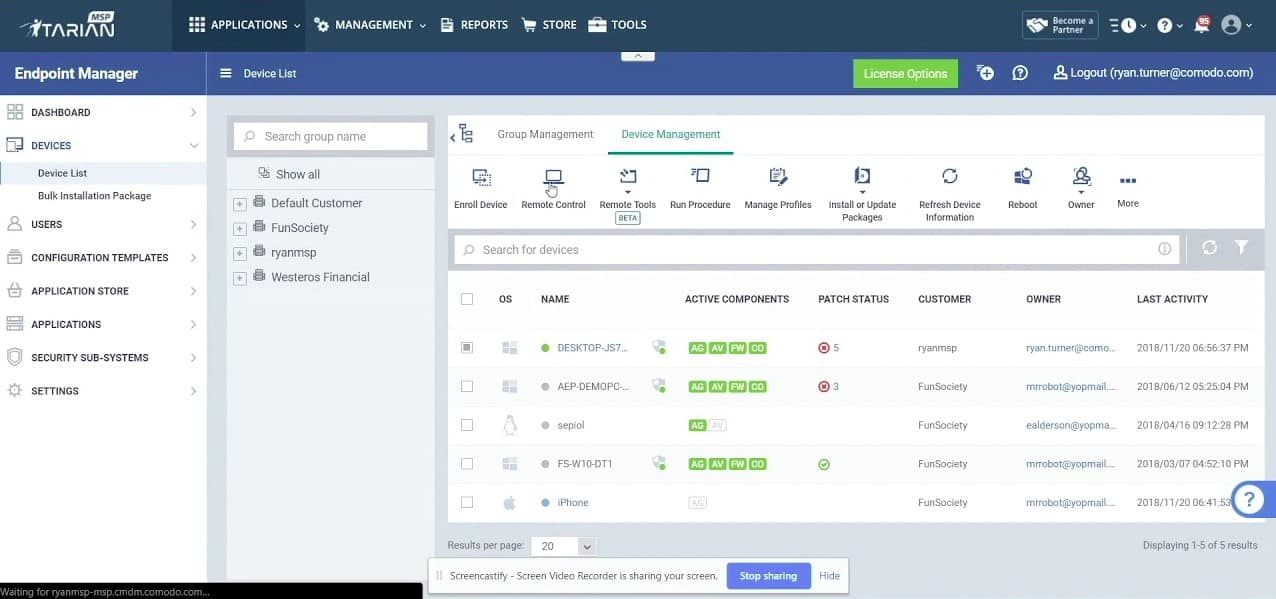 ITarian MSP dashboard