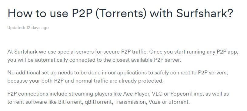 Surfshark의 P2P 페이지