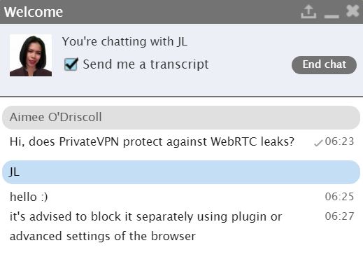 PrivateVPN 라이브 채팅