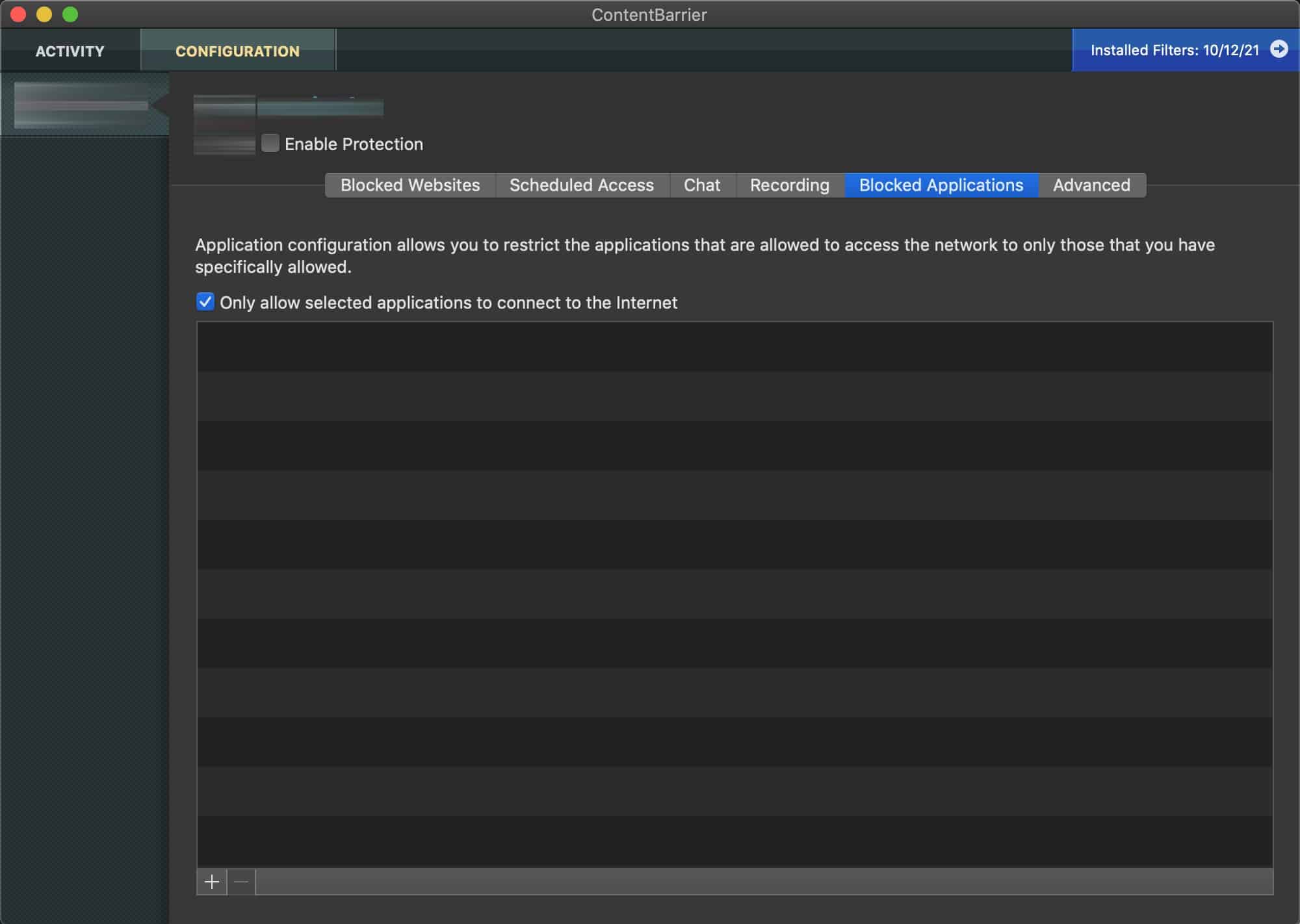 Intego - Content Barrier - Blocked Applications