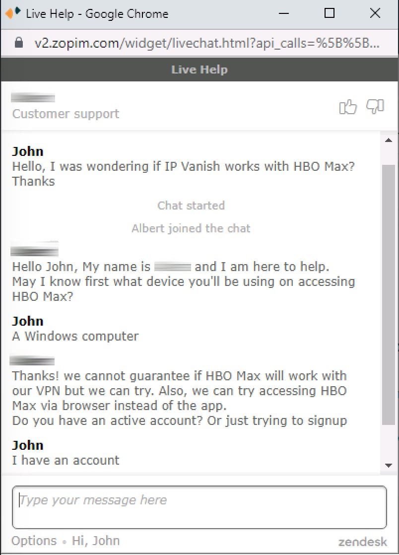 IPVanish - Supporto via chat