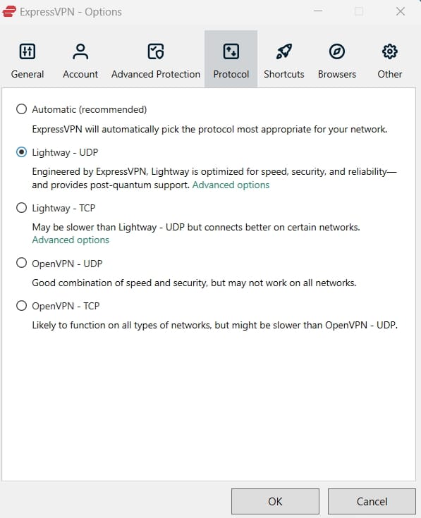 ExpressVPN protocols.