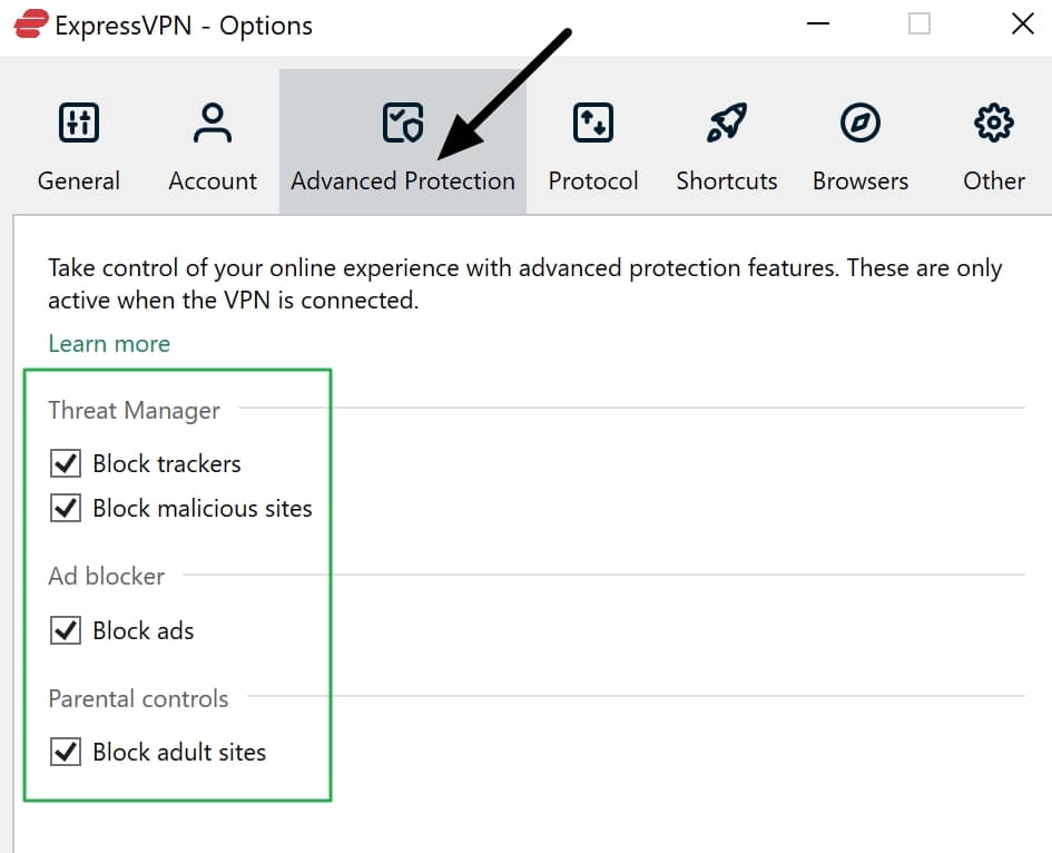 ExpressVPN DNS 기반 광고 및 추적기 차단