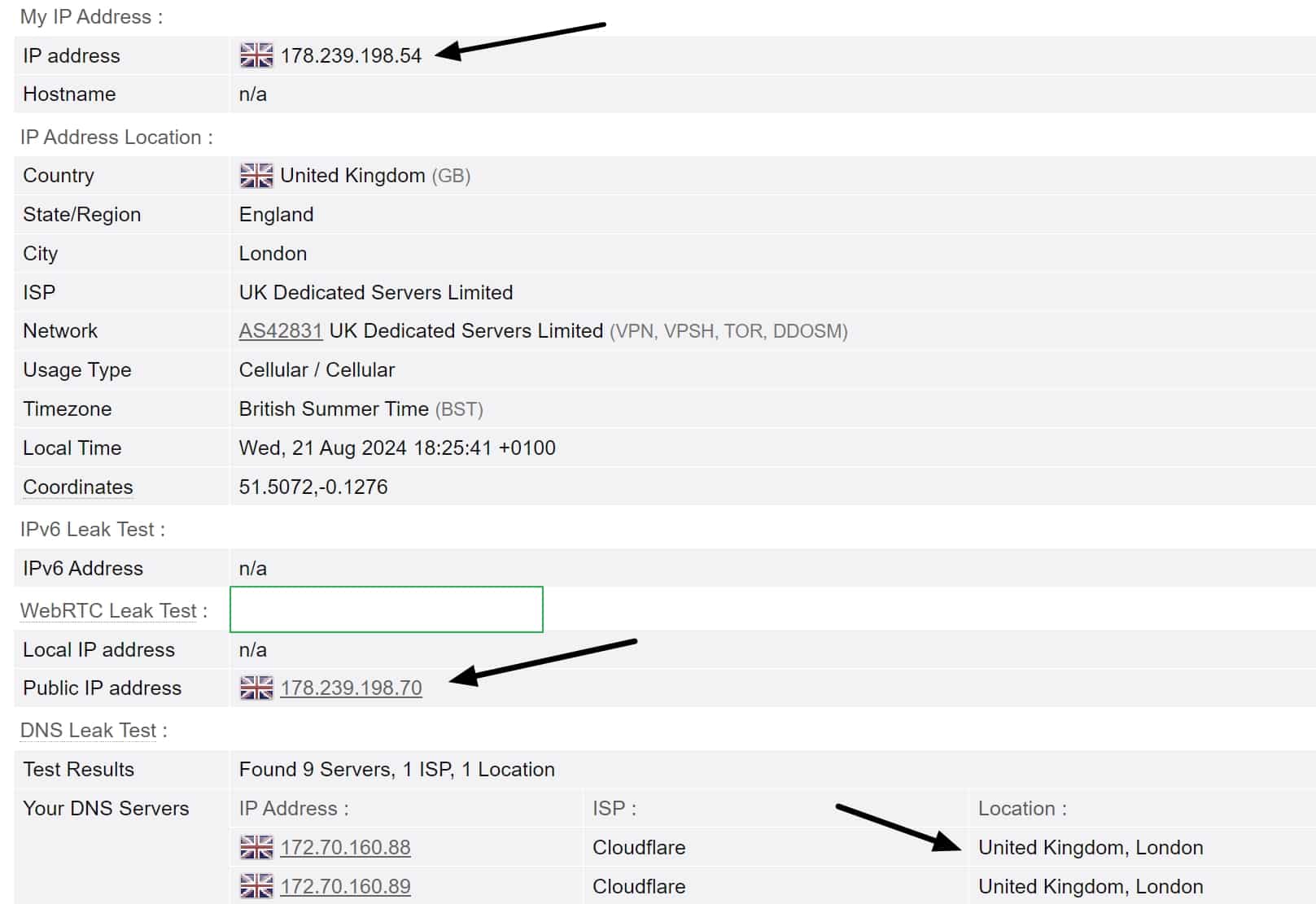 ExpressVPN leak test results