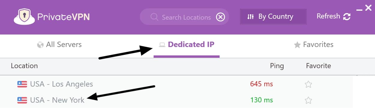 PrivateVPN은 전용 IP를 제공합니다