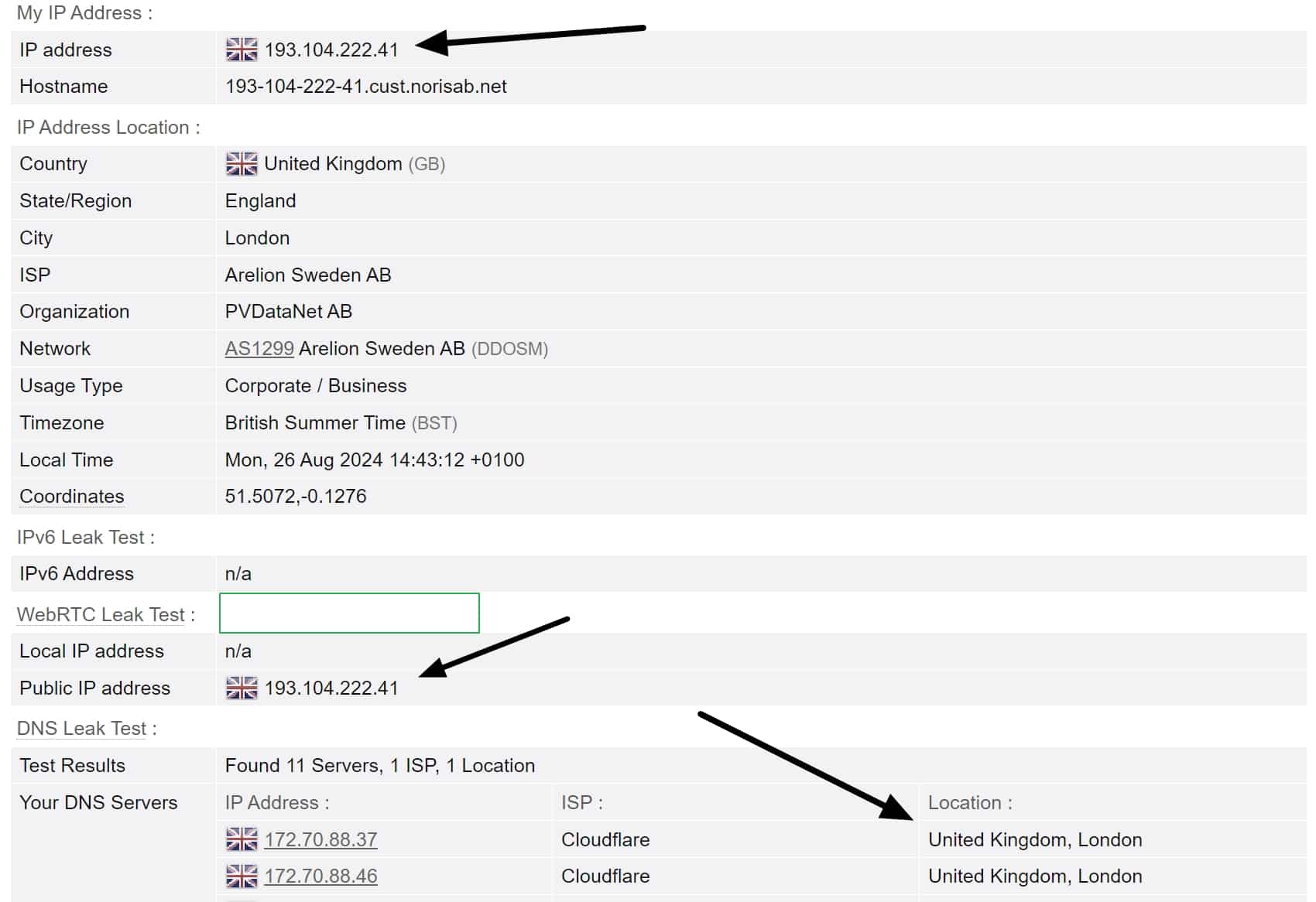 PrivateVPN DNS leak results