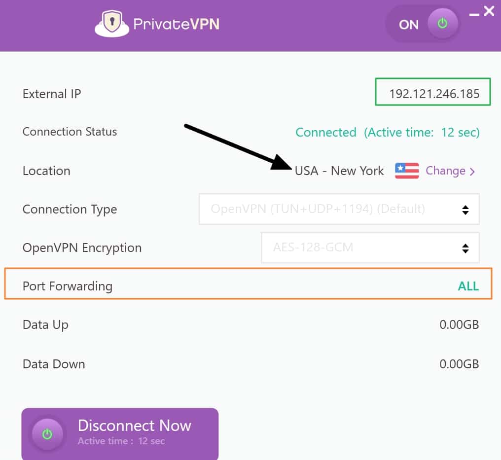 PrivateVPN을 사용한 포트 전달