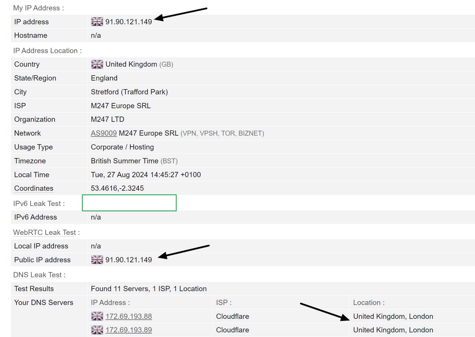 PureVPN DNS leak tests results