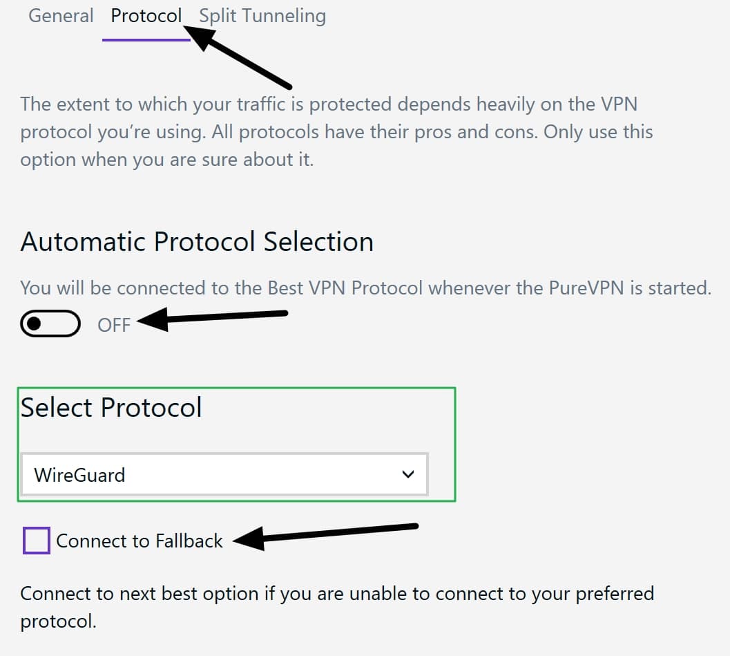 PureVPN은 다양한 VPN 프로토콜을 제공합니다