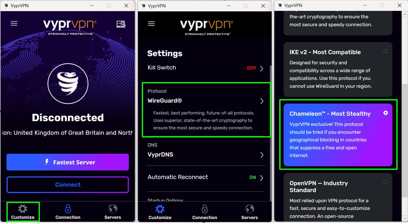 Activando el modo Camaleón de VyprVPN