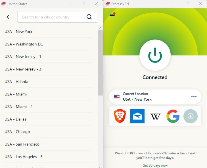 수많은 미국 서버를 보유하는 ExpressVPN