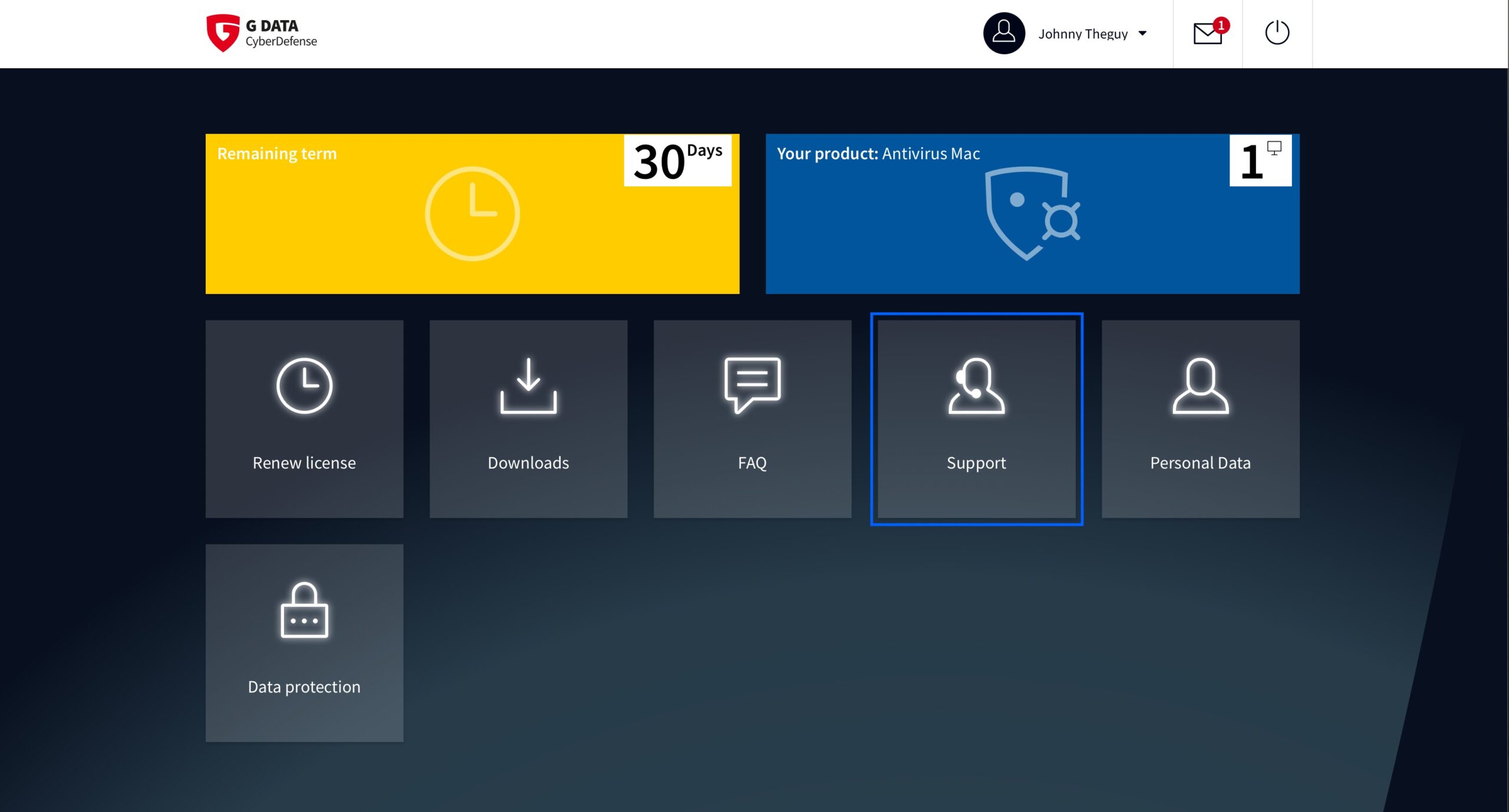 GData - My Account - Support