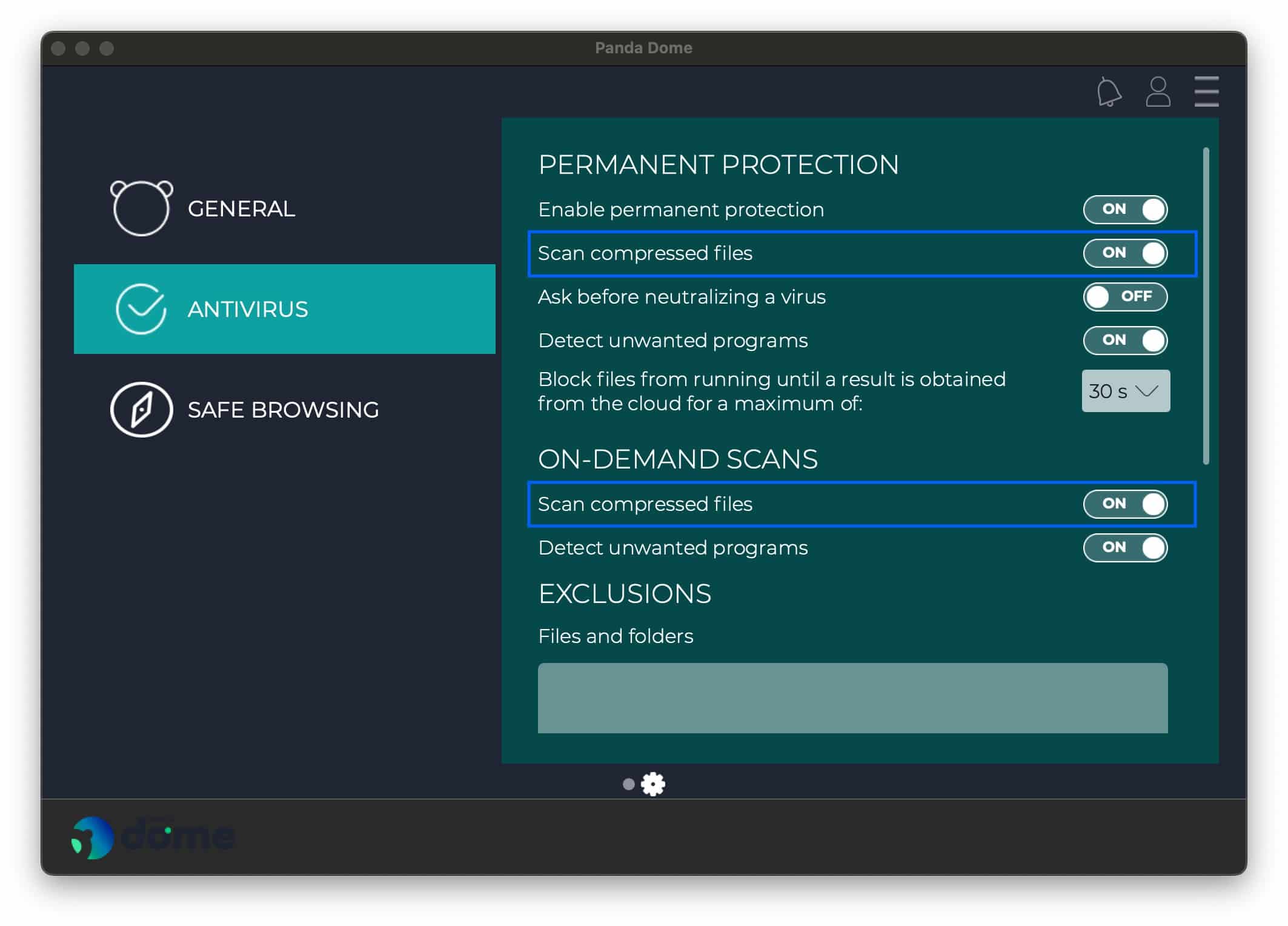 Panda antivirus - Scan Compressed Files