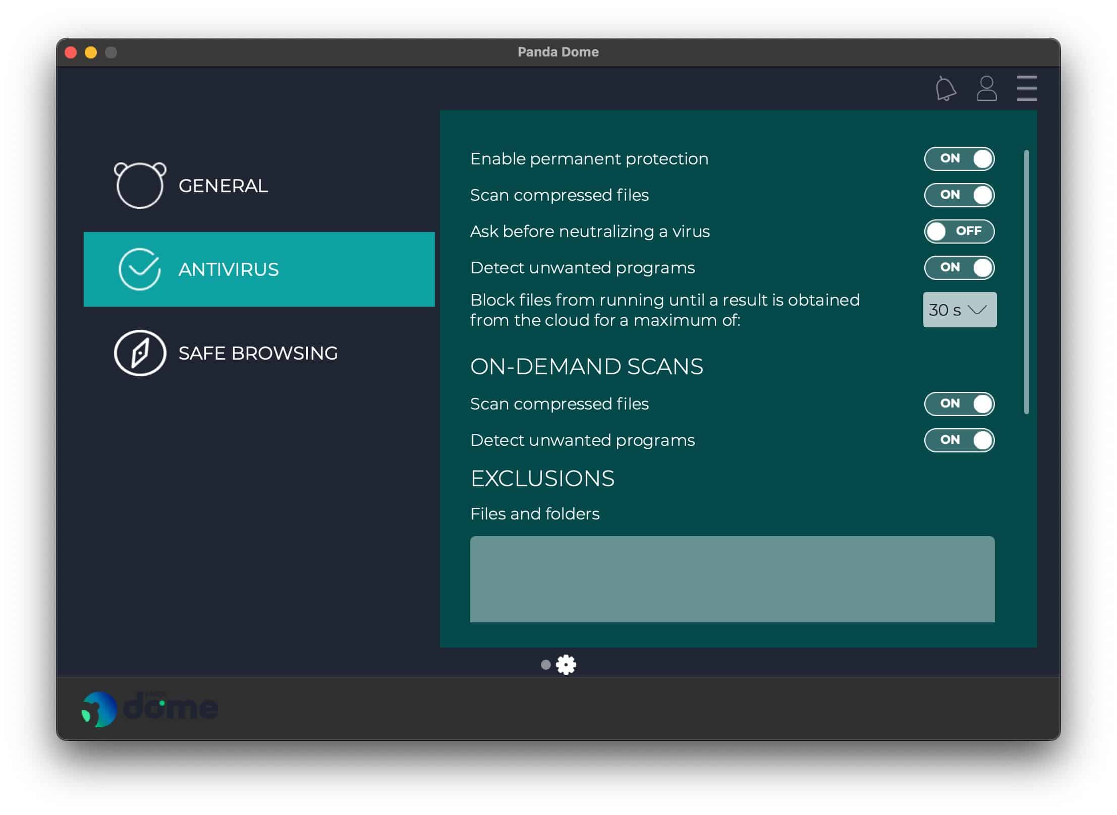 Panda antivirus - Settings - Antivirus