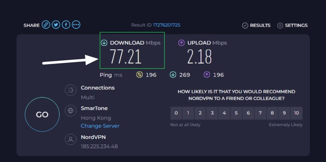 NordVPN speed test Hong Kong