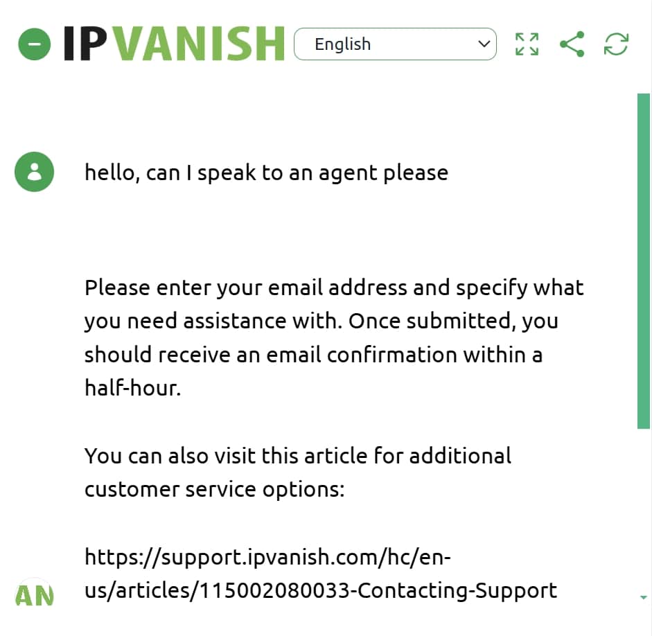 ipvanish support 30 minute wait