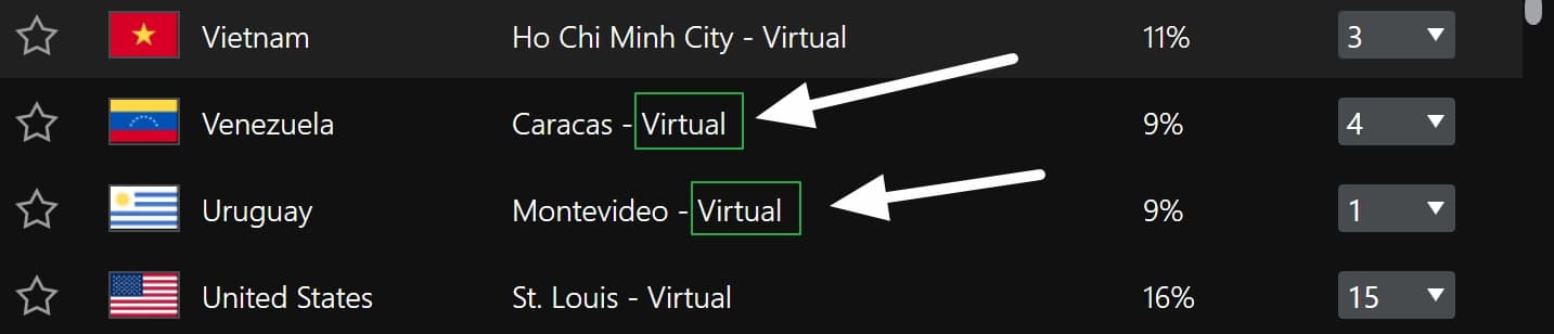 ipvanish virtual server locations
