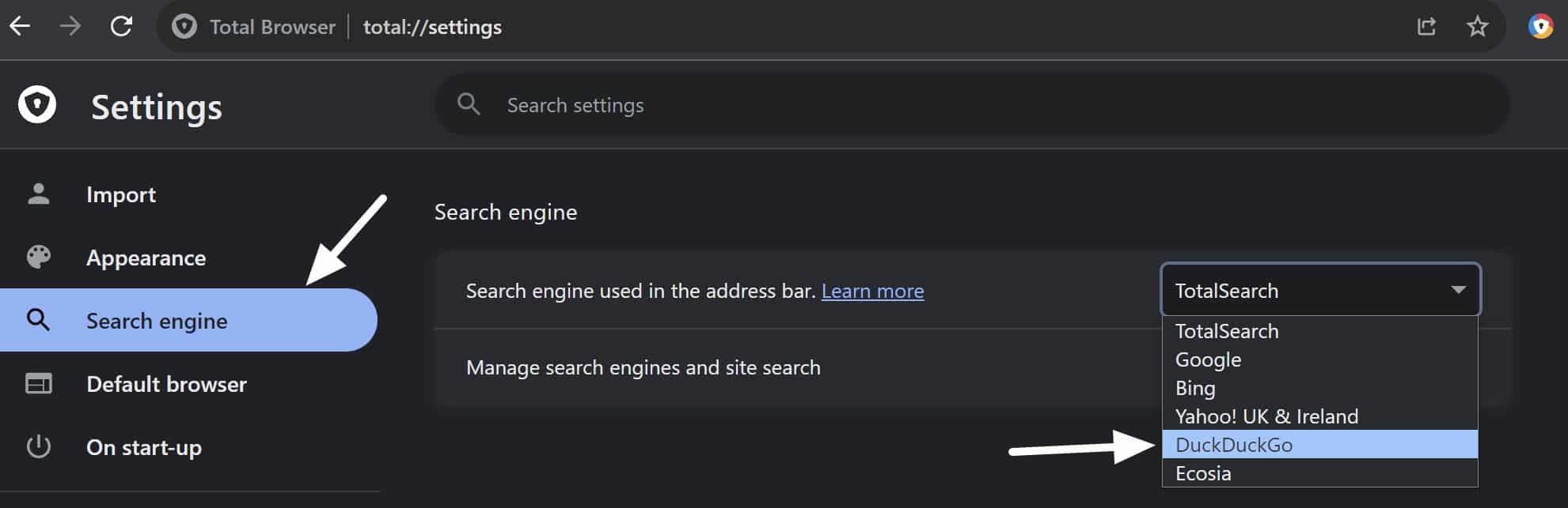 total browser duck duck go