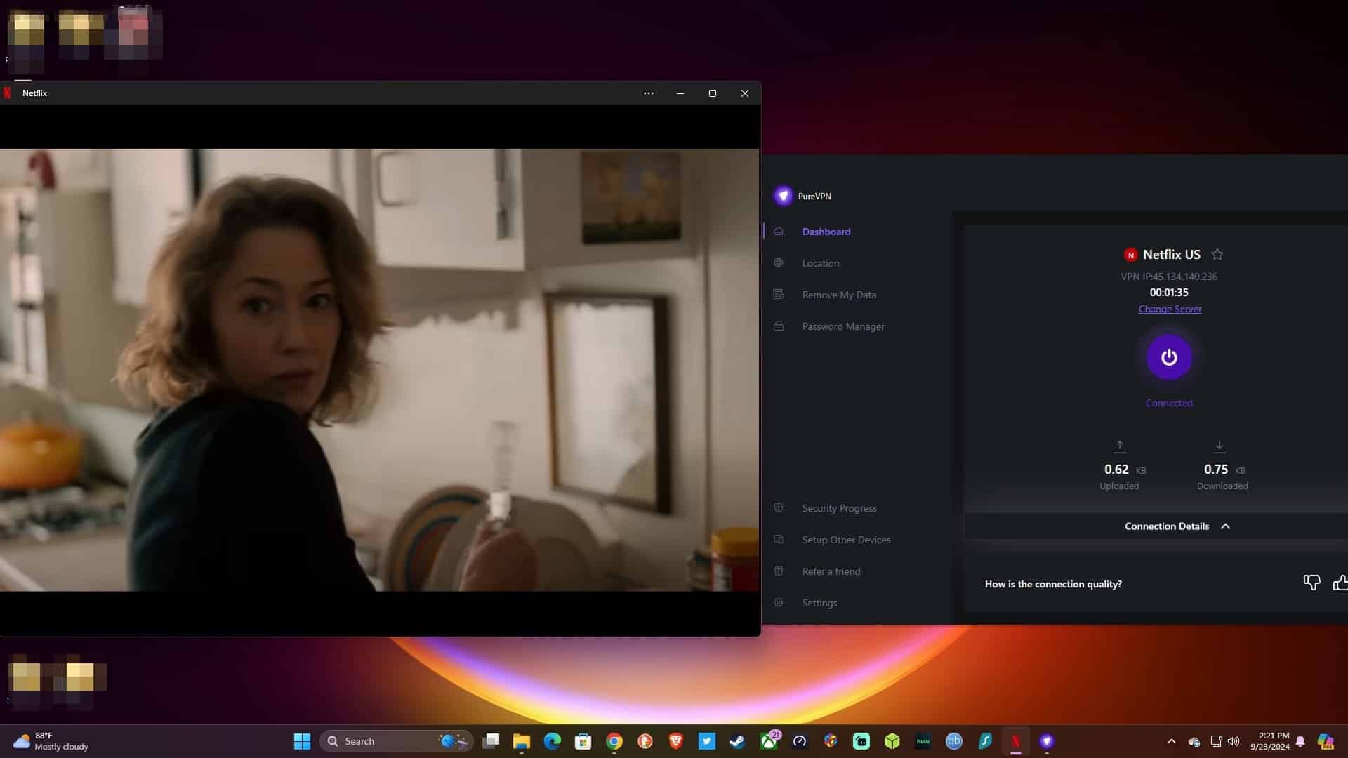 Streaming Netflix using PureVPN.