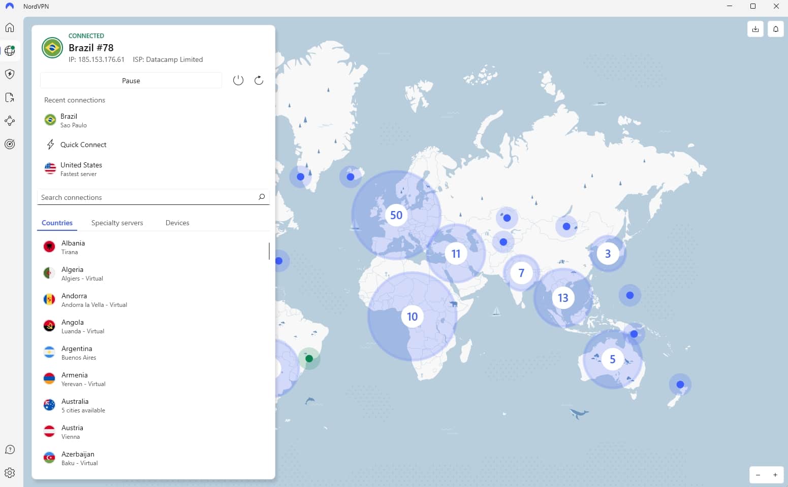 The NordVPN server map.