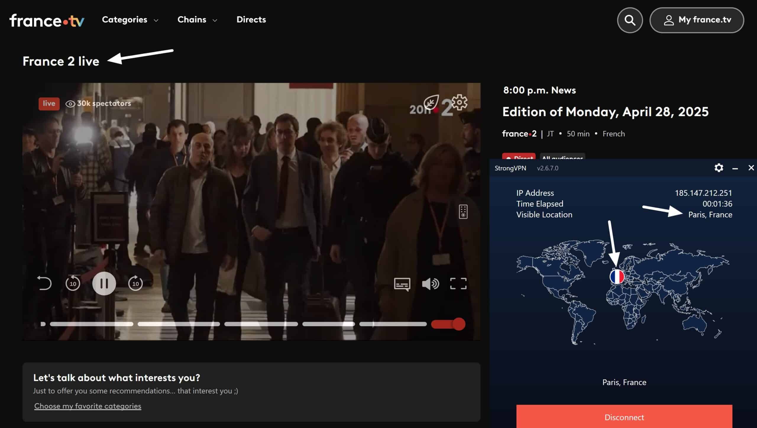 watching france.tv with strongvpn