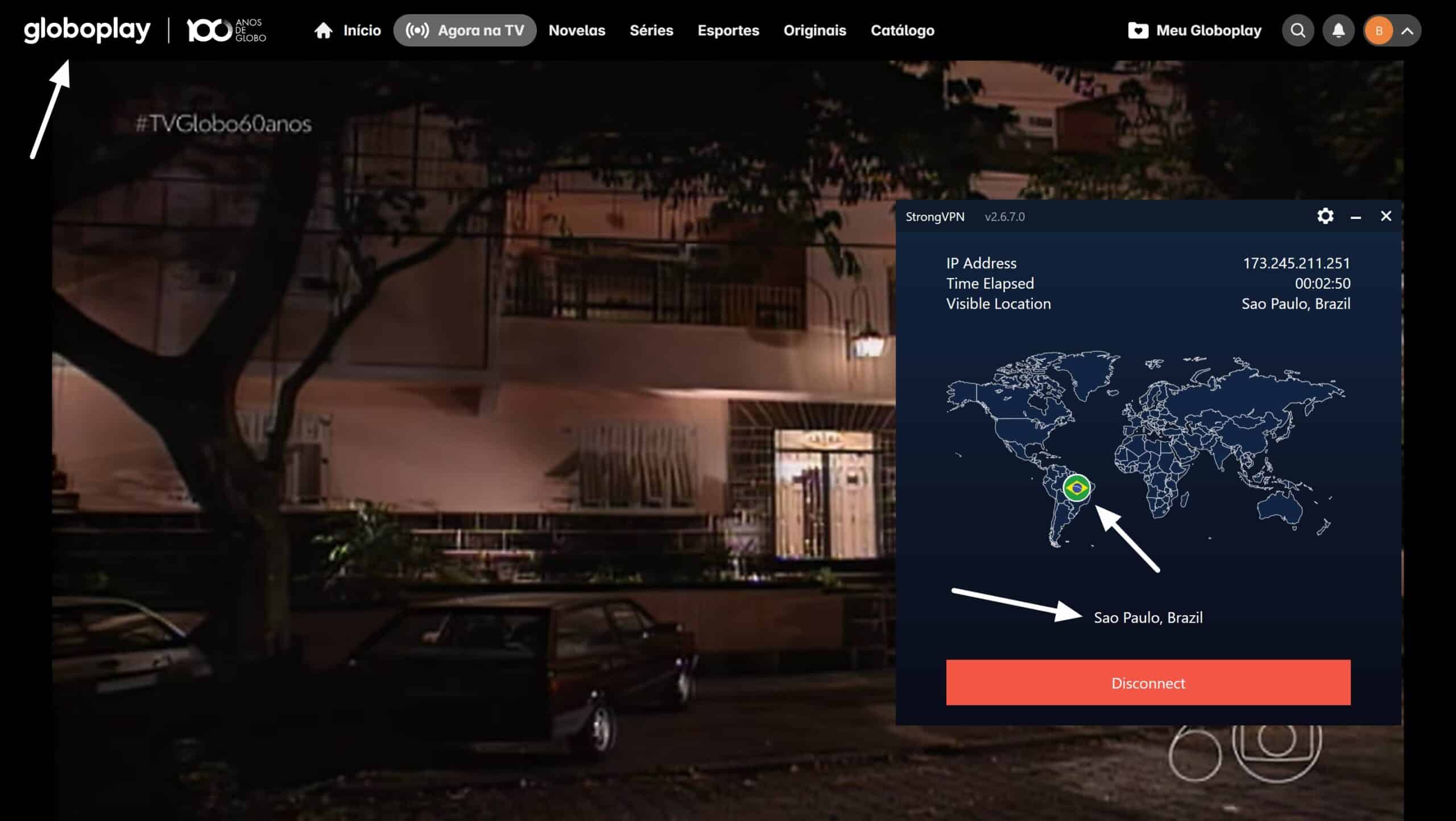watching globo play with strongvpn