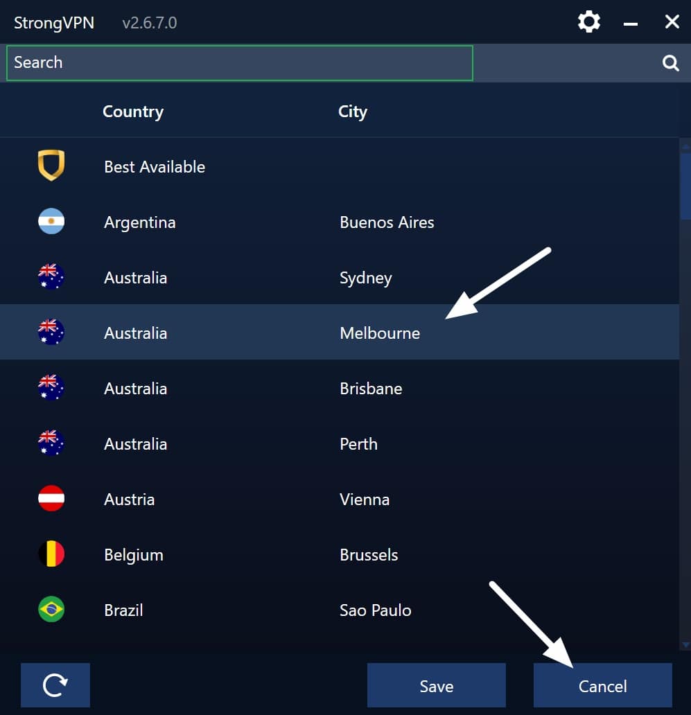 strongvpn server menu