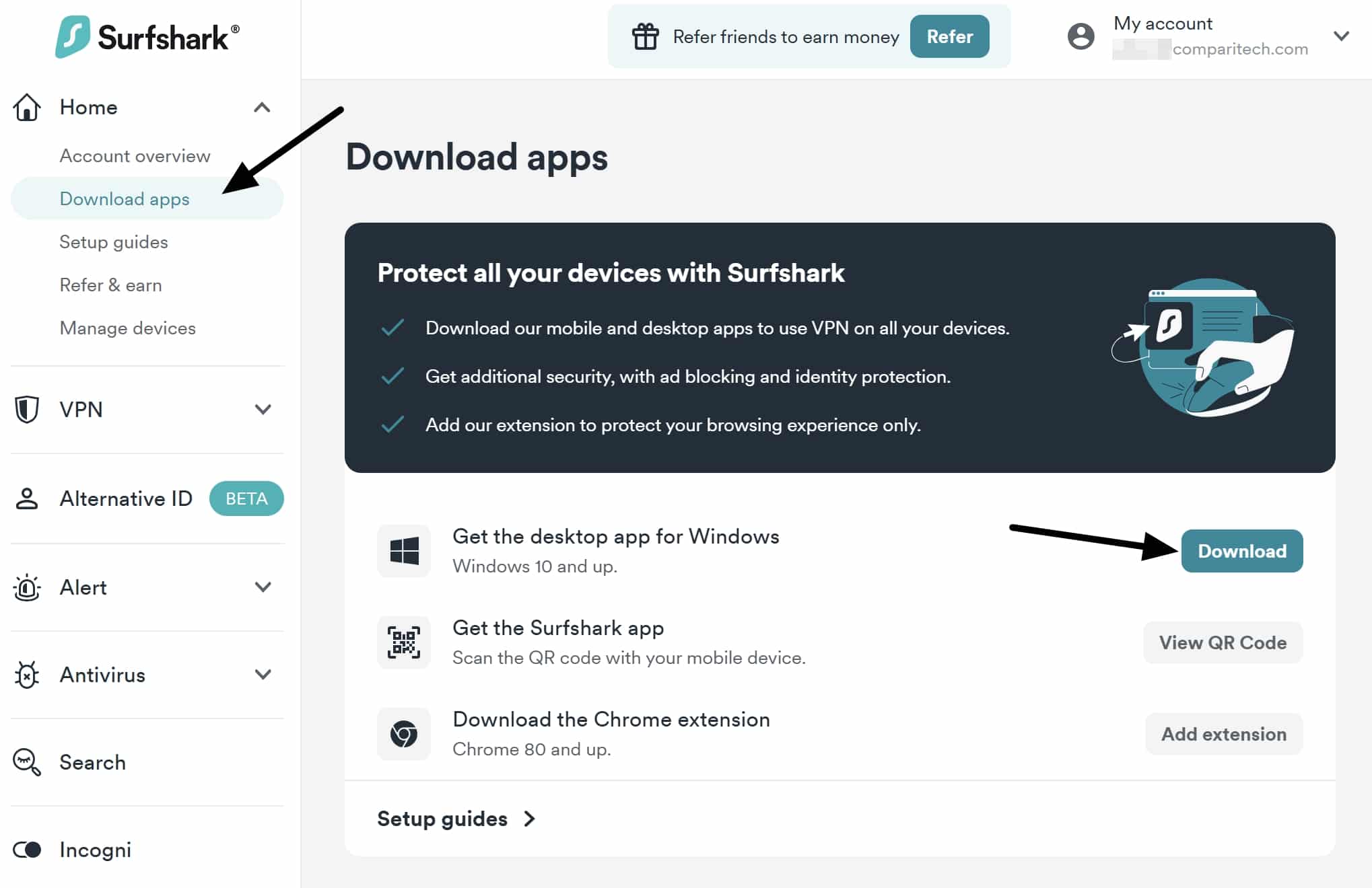 surfshark windows app download