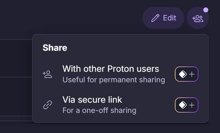 proton pass share options